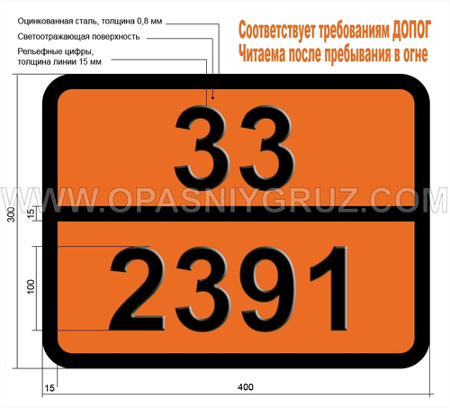 Табличка Опасный груз 33-2391 ЙОДМЕТИЛПРОПАНЫ