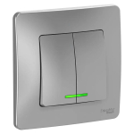 BLANCA С/У 2-клавишный ВЫКЛЮЧАТЕЛЬ (сх.5) с подсветкой, 10А, 250В, АЛЮМИНИЙ