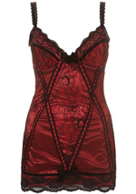 Шикарная сорочка с изысканной отделкой кружевами и лентами (Размер: M) (Цвет: красный с черным)