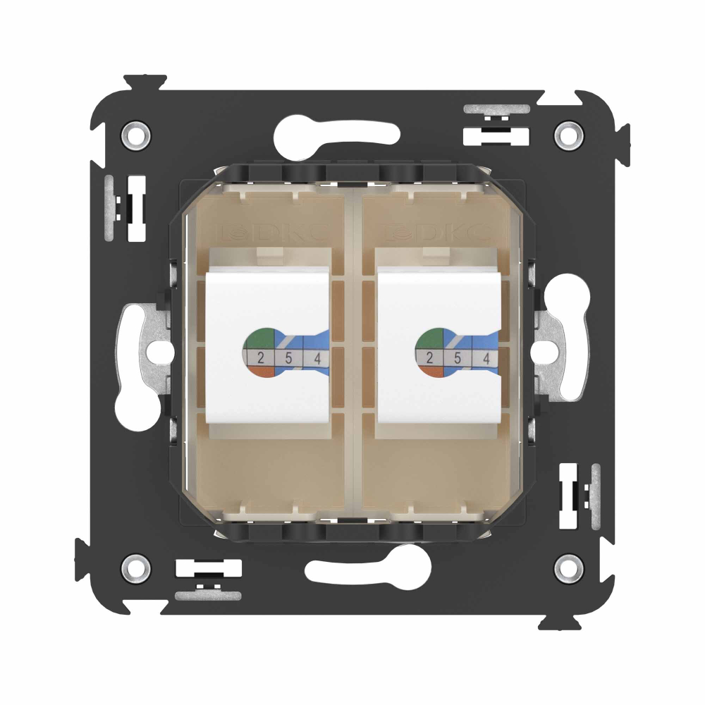 Телефонная розетка RJ-12 без шторки в стену двойная, "Avanti", "Ванильная дымка"