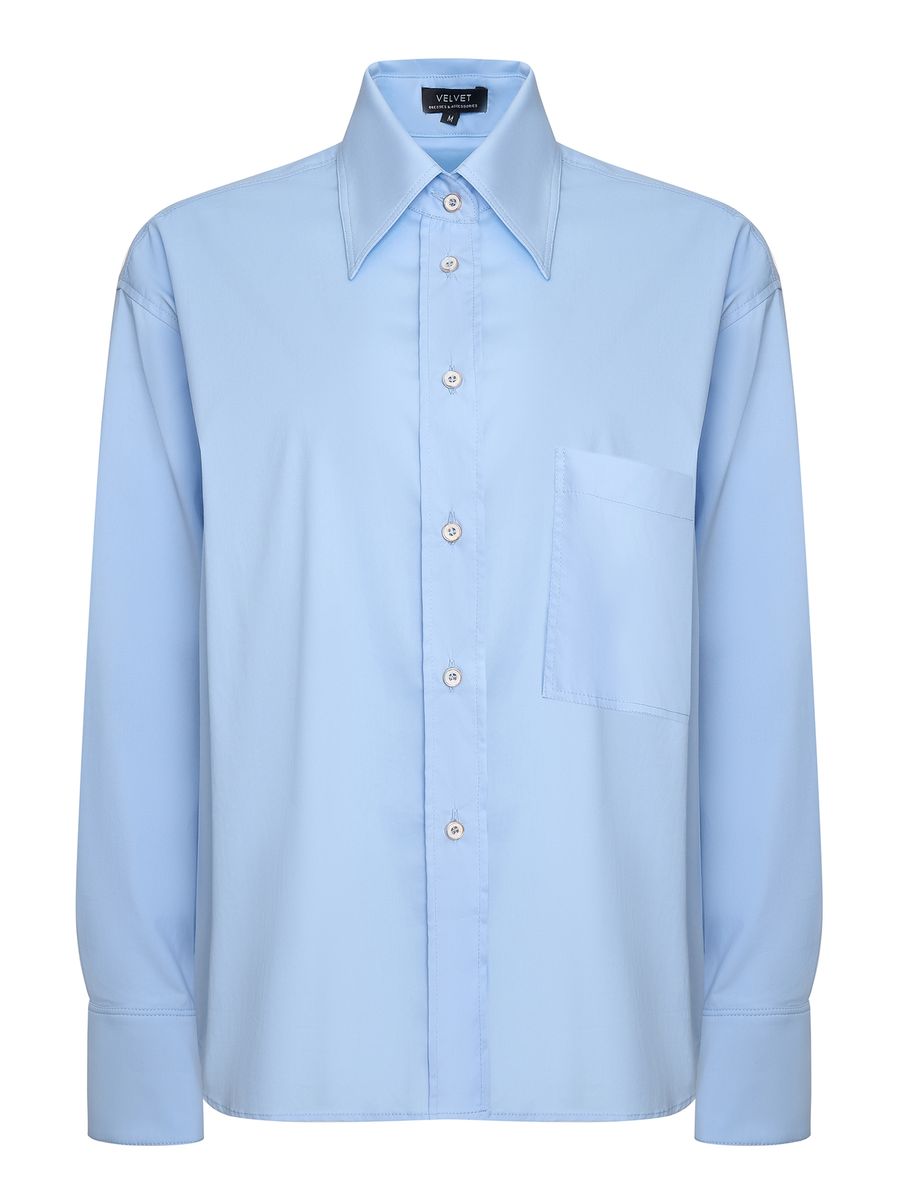 Рубашка из поплина оверсайз 1 карман голубая