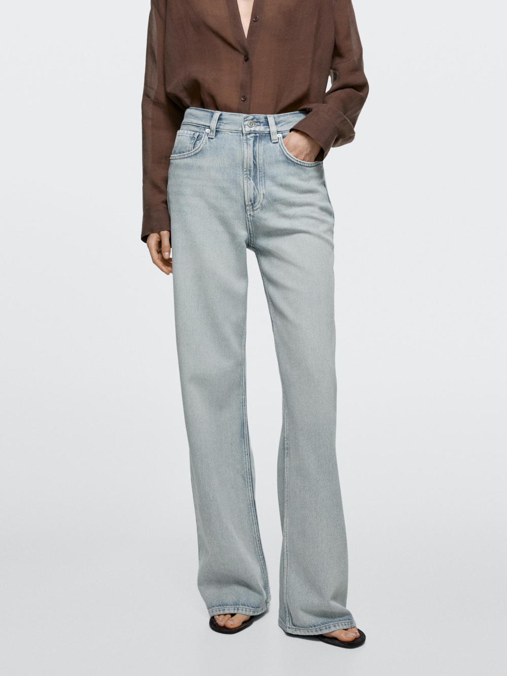 Massimo Dutti Джинсы с высокой талией и широкими штанинами, светло-голубой