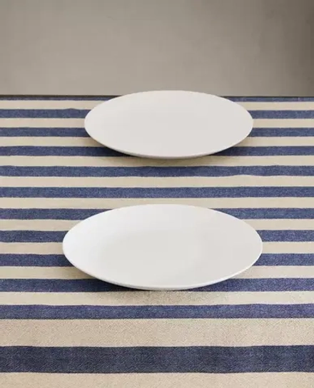 ZARA HOME БАЗОВАЯ СКАТЕРТЬ В ПОЛОСКУ, ЭКРЮ/СИНИЙ