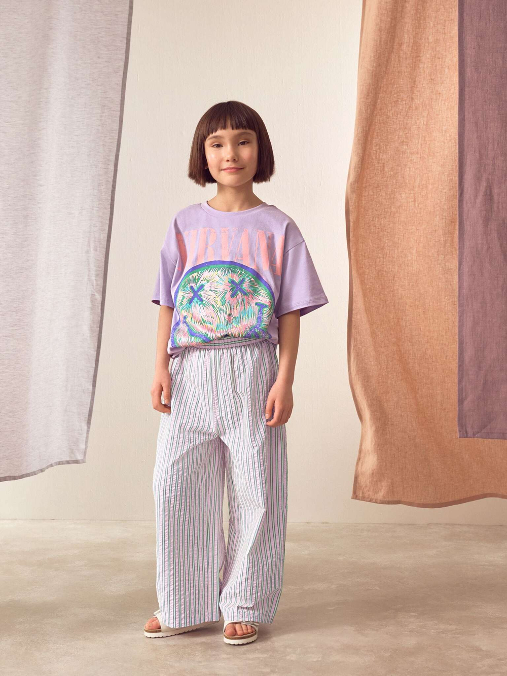 Брюки широкие для девочки Next AB1-530, Розовый, Зеленый