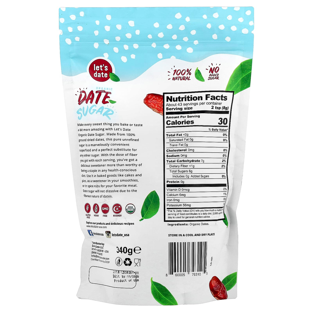 Let's Date, Органический финиковый сахар, 340 г (12 унций)