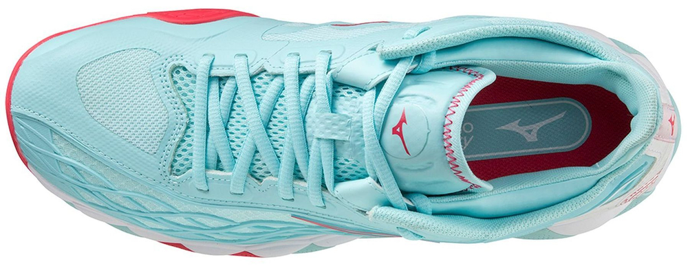 Женские теннисные кроссовки Mizuno Wave Enforce Tour CC - tanager turquoise/fiery coral 2/white