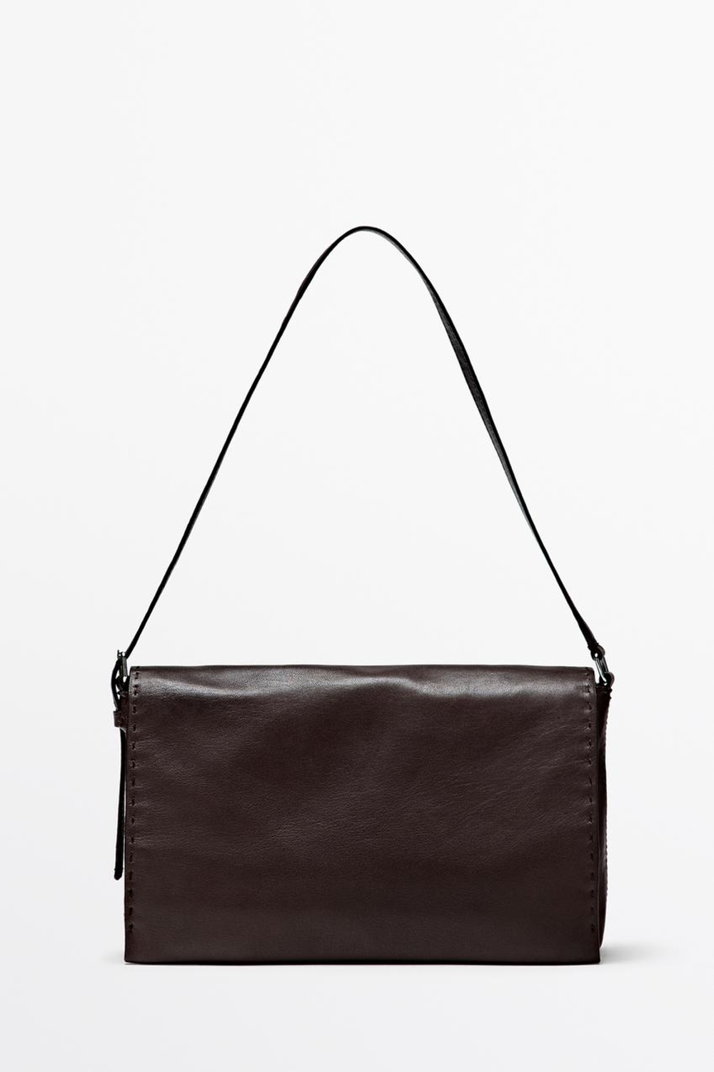 Massimo Dutti Сумка через плечо из кожи наппа с декоративной строчкой, коричневый