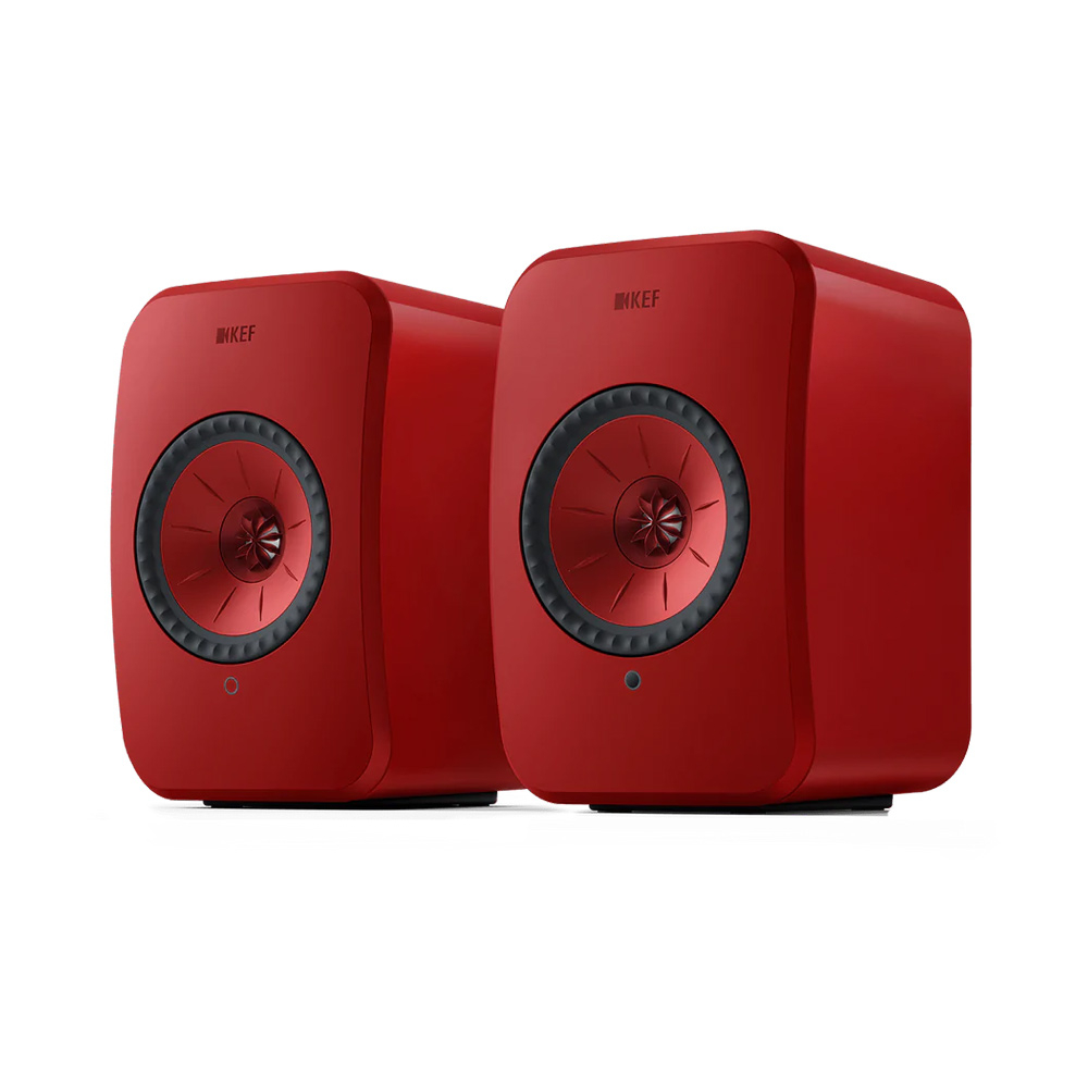 KEF LSX II Lava Red активная беспроводная полочная акустика (Пара) + S1 Floor Stand напольные стойки (Пара)