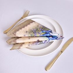 НАБОР САЛФЕТОК ИЗ 2-Х ШТ "СИНИЕ КОТЫ. ЛАВАНДА",40Х40СМ, 100% ХЛОПОК,ТВИЛ, БЕЖ