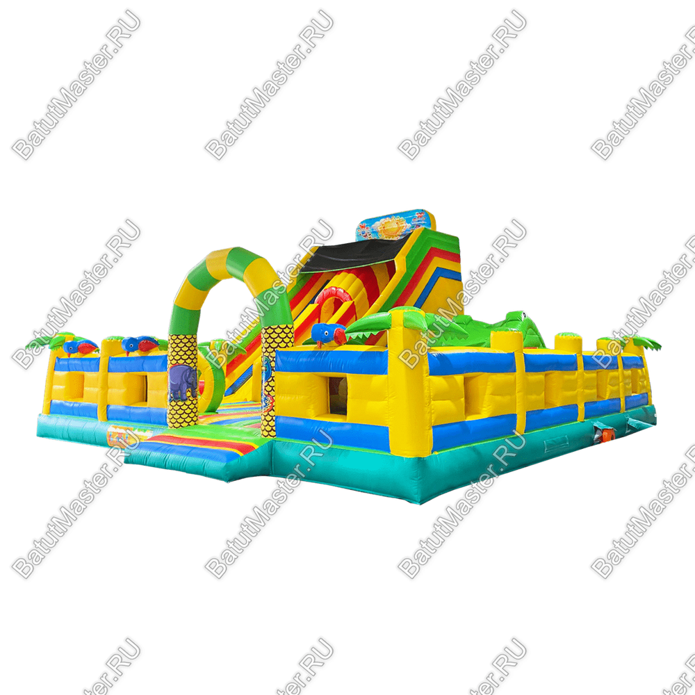 Надувной батут "Мульти-сафари крокодил" 11*10*7 м, с окнами по бокам