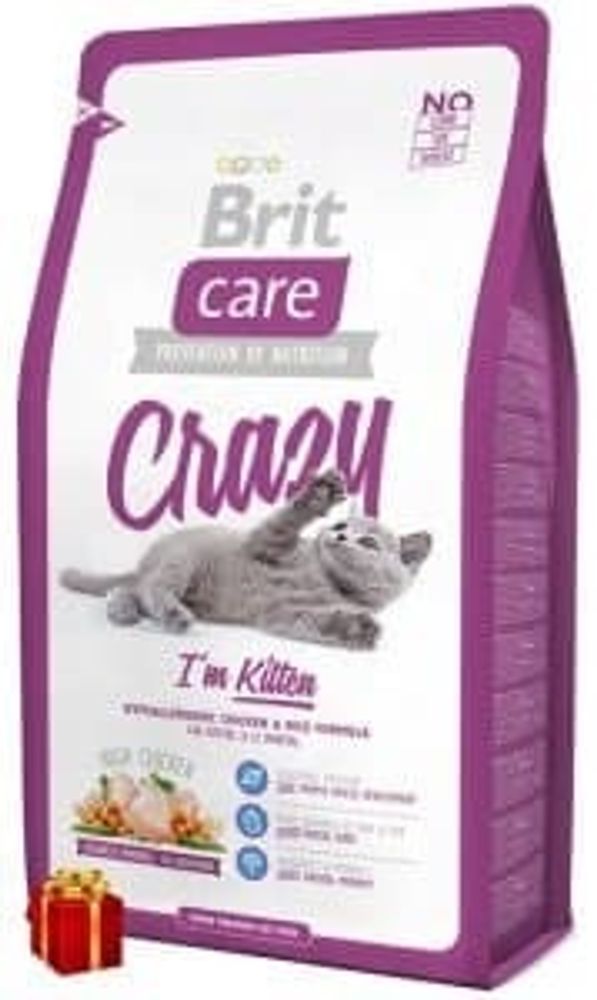 Brit Care Cat Сrаzy Kitten для котят,берем.и корм.кошек 400 г + Жеват. колбаски Молина в подарок