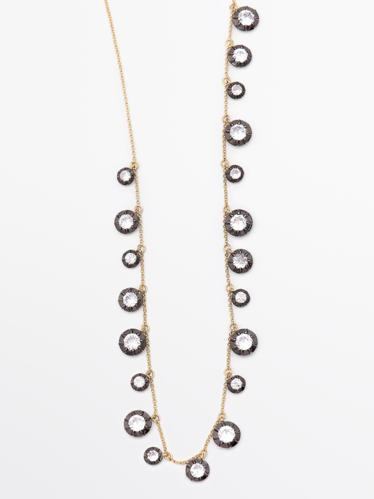 Massimo Dutti Ожерелье со стразами в винтажном стиле, золотистый