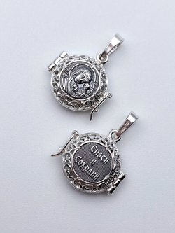 Ладанка из серебра/Чернение/С подвижным ухом/Казанская БМ/Николай/Ангел