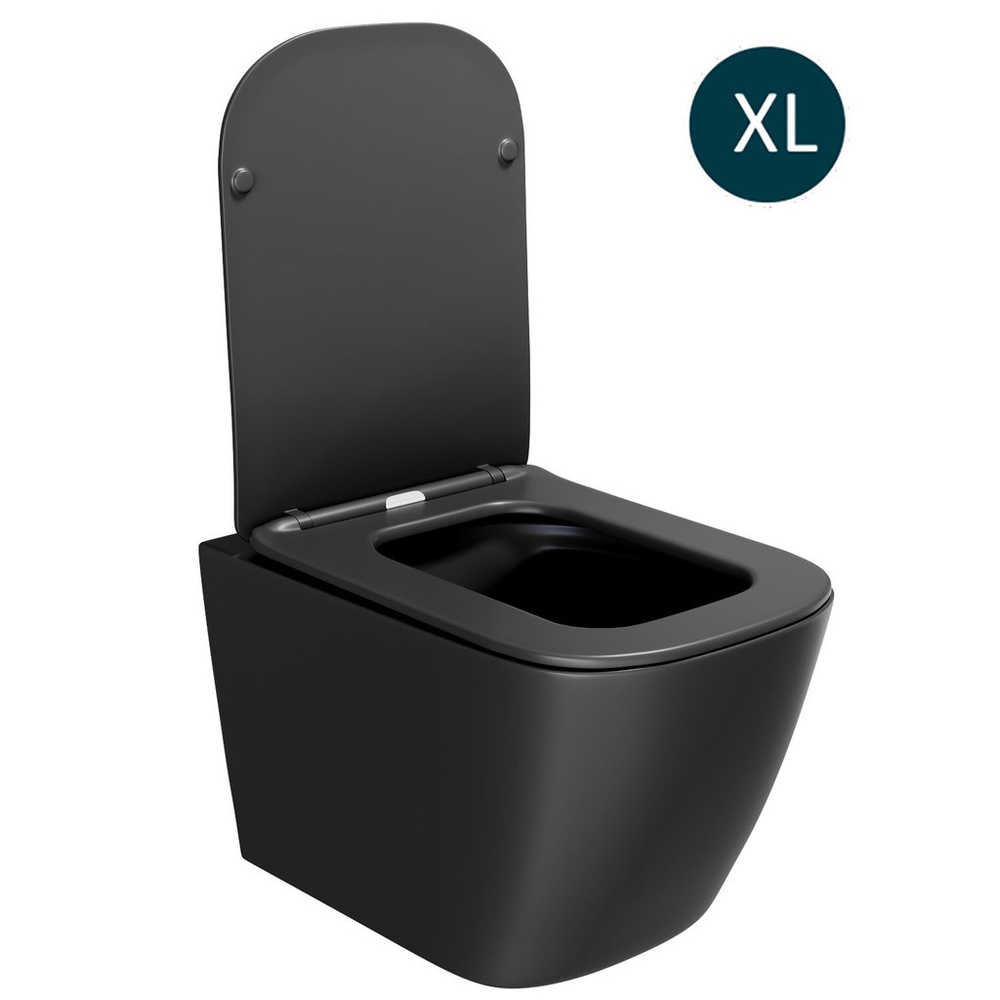 Унитаз подвесной безободковый WAVE QUADRO сид. дюропласт, м/л, быстр, ЧЕРНЫЙ матовый (XL)