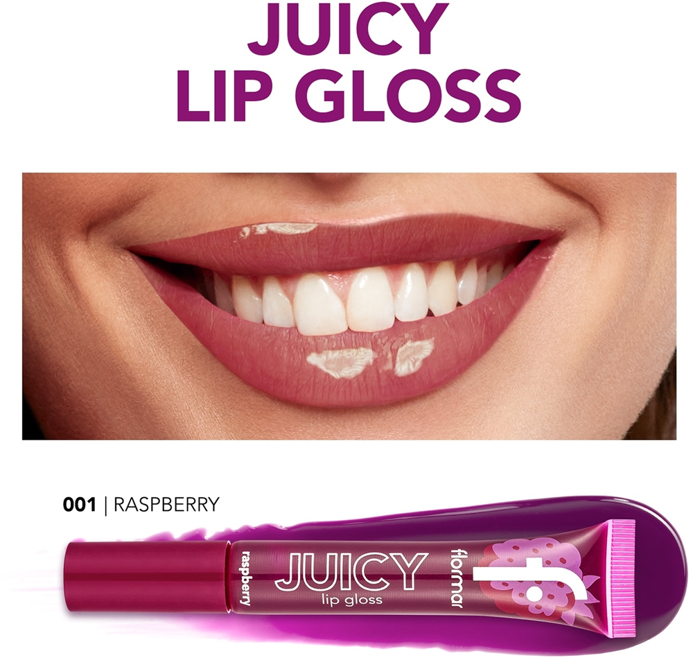 flormar Juicy Lip Gloss - Увлажняющий блеск для губ оттенок 001 Raspberry, 10 ml