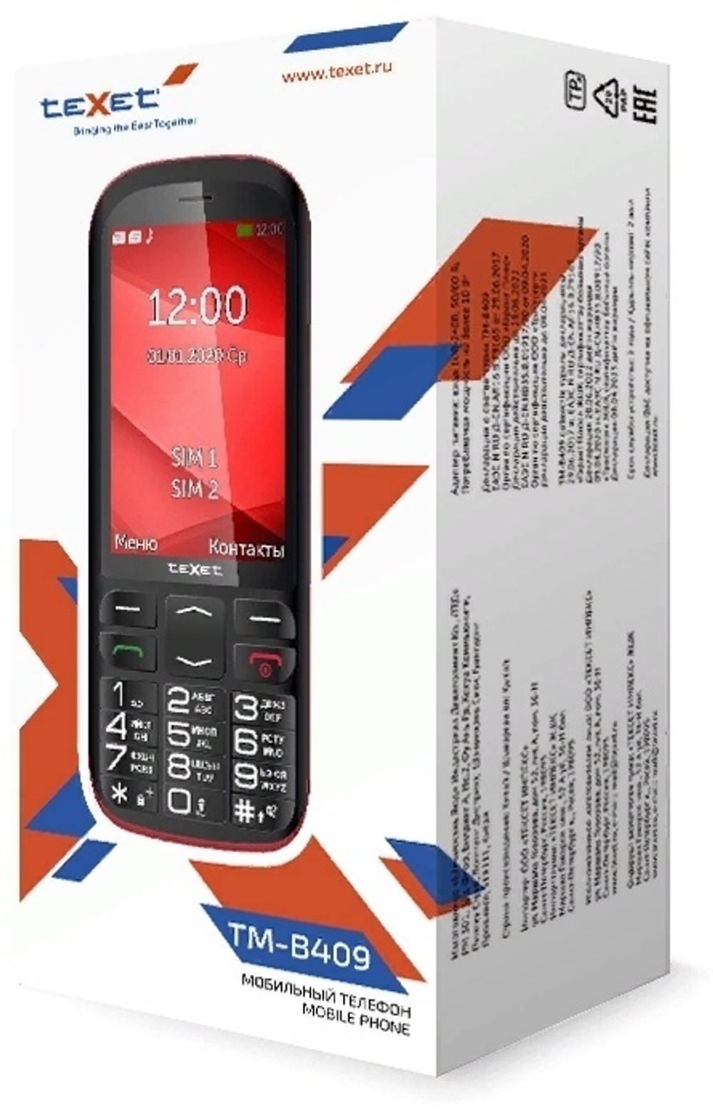 Мобильный телефон teXet TM-B409 черный-красный