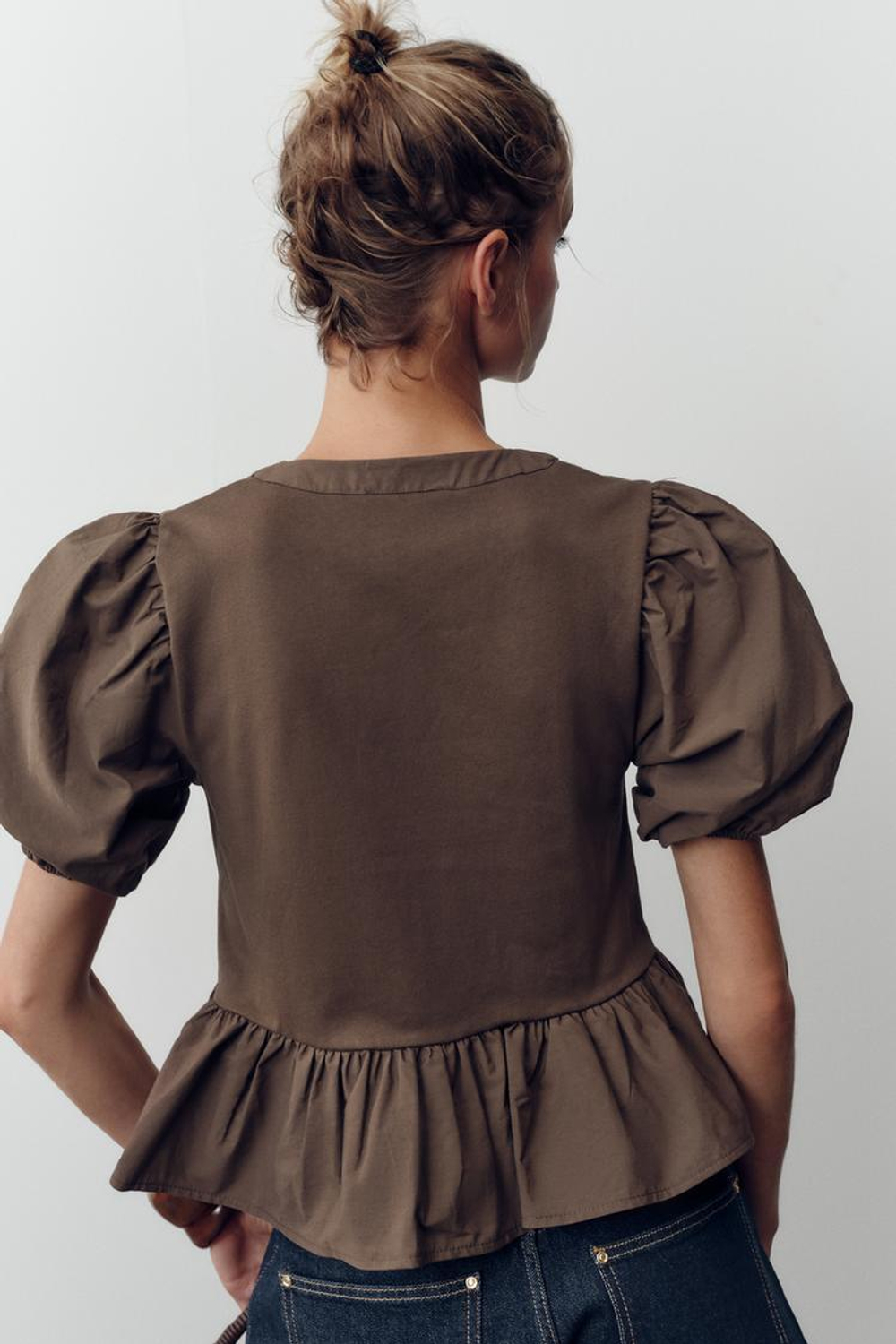 ZARA КОМБИНИРОВАННЫЙ ТОП С ЗАВЯЗКАМИ, ШОКОЛАДНЫЙ