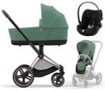Коляска 3 в 1 Cybex Priam IV Rosegold и автокресло Cloud G i-Size Moon Black Leaf Green