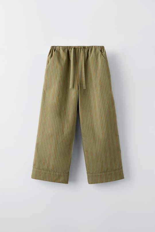 ZARA БРЮКИ В ПОЛОСКУ, ЗЕЛЕНЫЙ