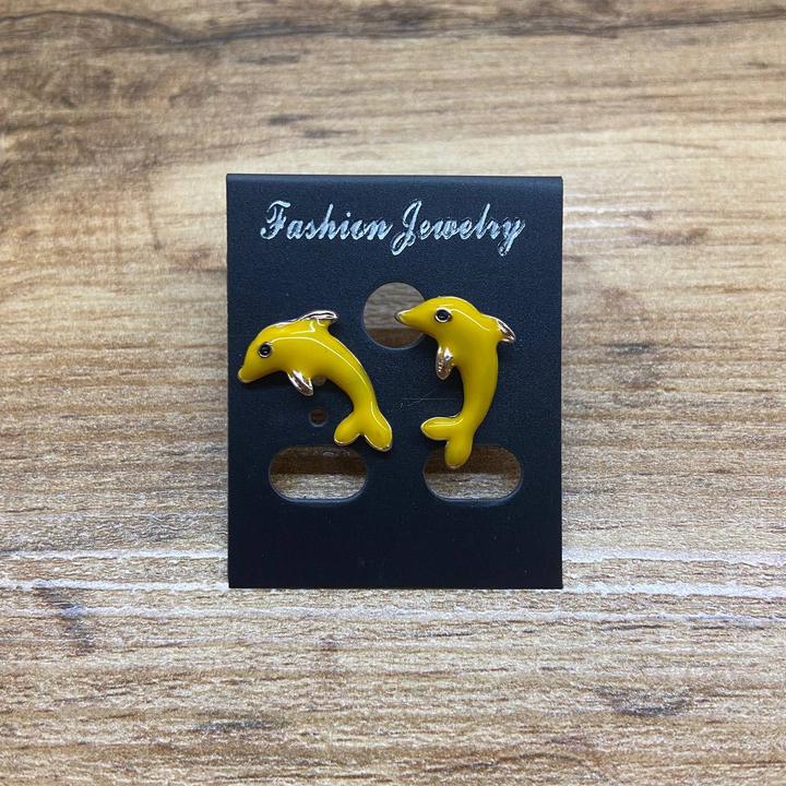 Серьги Small Дельфины эмаль цветная цвет желтый металл золотистый