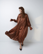 Платье-рубашка макси из шелка Берберри шоколадный