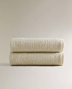 ZARA HOME ОДНОТОННЫЙ ПЛЕД ИЗ ХЛОПКА, ЗЕЛЕНЫЙ