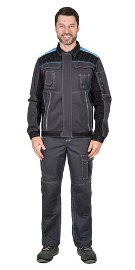 Куртка СИРИУС-ПРЕСТИЖ кор., т.серая с черным и голубой отделкой