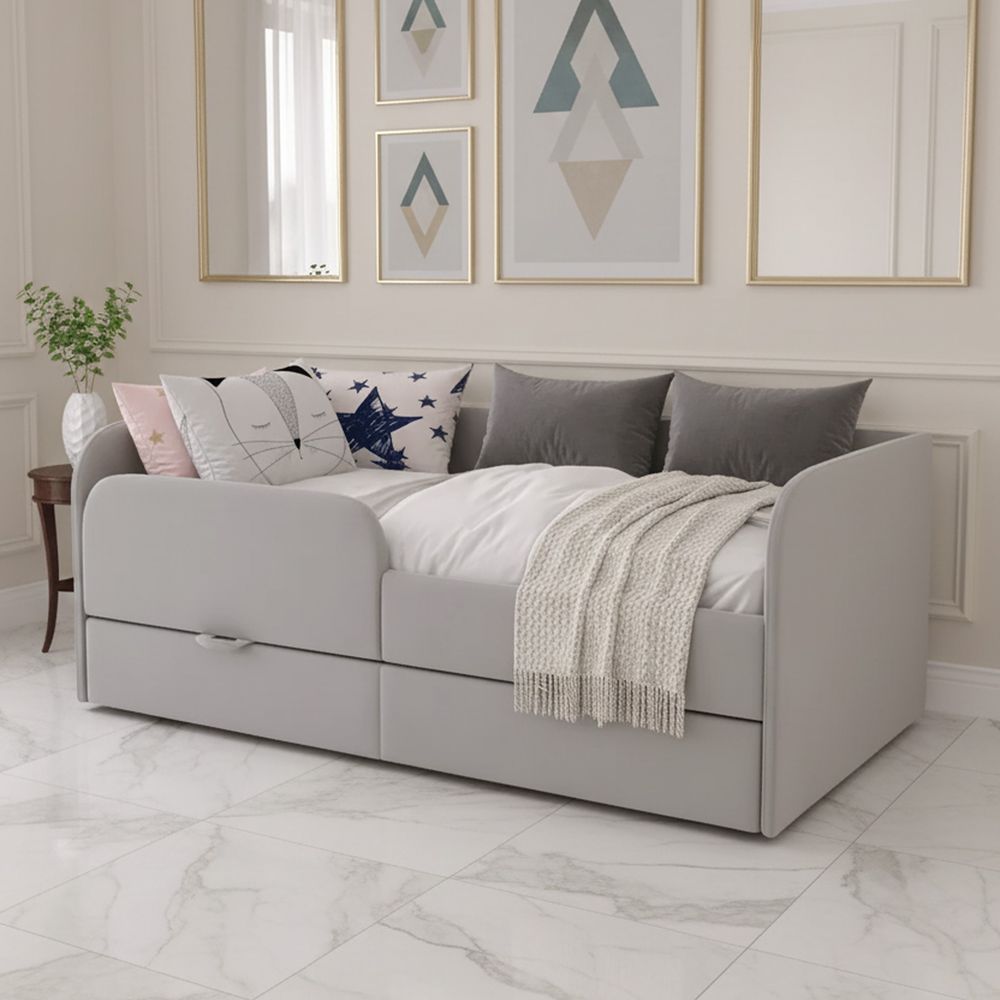 Кровать детская 160х80 см с бортиком и ящиками (сильвер Беверли)