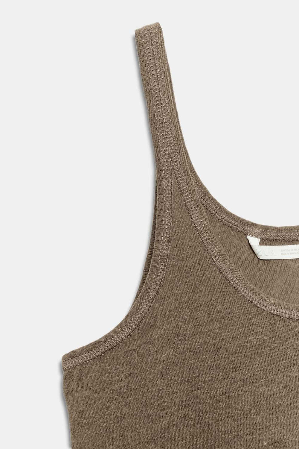 ZARA ТОП ИЗ ХЛОПКА И ЛЬНА, СВЕТЛО-КОРИЧНЕВЫЙ