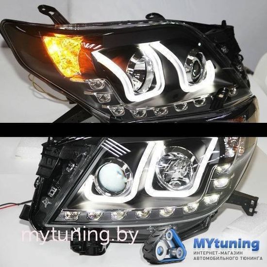 Передние фары tube light black для Toyota Land Cruiser Prado 150
