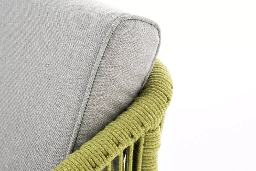 "Канны" диван 2-местный плетеный из роупа, каркас алюминий светло-серый (RAL7035) муар, роуп салатовый меланж круглый, ткань светло-серая