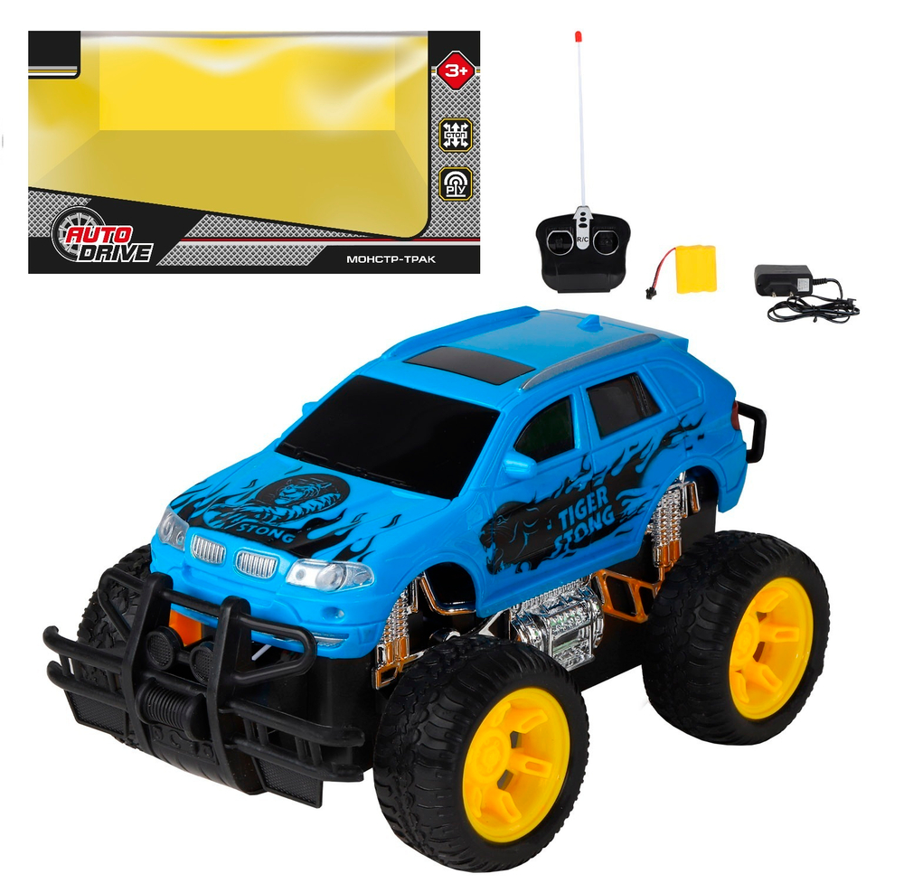 1168440/AUTODRIVE Р/У Монстр-трак, движение вперед/назад/повороты, цвет синий, аккум. в компл., в/к