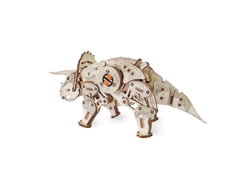 Динозавр Трицератопс от Eco Wood Art (EWA) - Деревянный конструктор, сборная механическая модель, 3D пазл