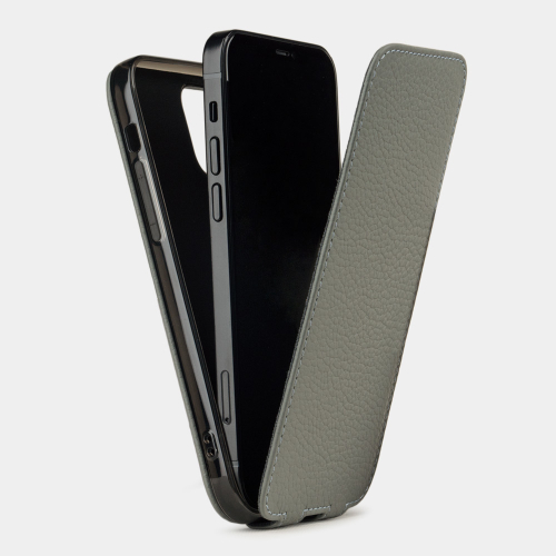 Чехол для iPhone 12 Pro Max из кожи теленка стального цвета