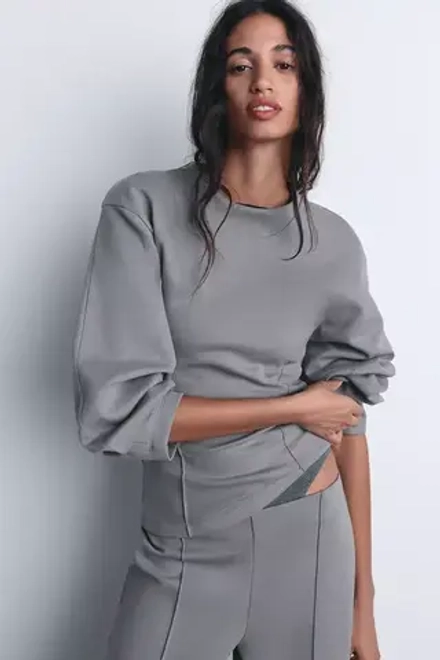 ZARA ТОП ОБЛЕГАЮЩЕГО КРОЯ С БЛОКИРОВКОЙ, СЕРЫЙ