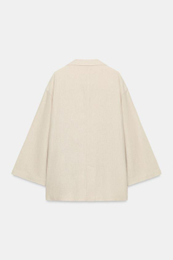 ZARA ДВУБОРТНЫЙ БЛЕЙЗЕР ИЗ ЛЬНА, СВЕТЛО-БЕЖЕВЫЙ