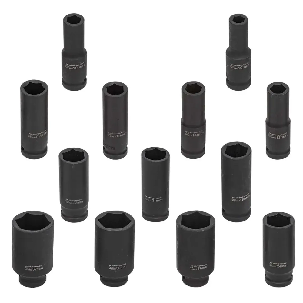 Набор головок ударных глубоких13пр.,1/2''(10, 12-15, 17, 19, 21, 22, 24, 27, 30, 32мм), на пластиковом держателе ILOforce IF-4137MPB