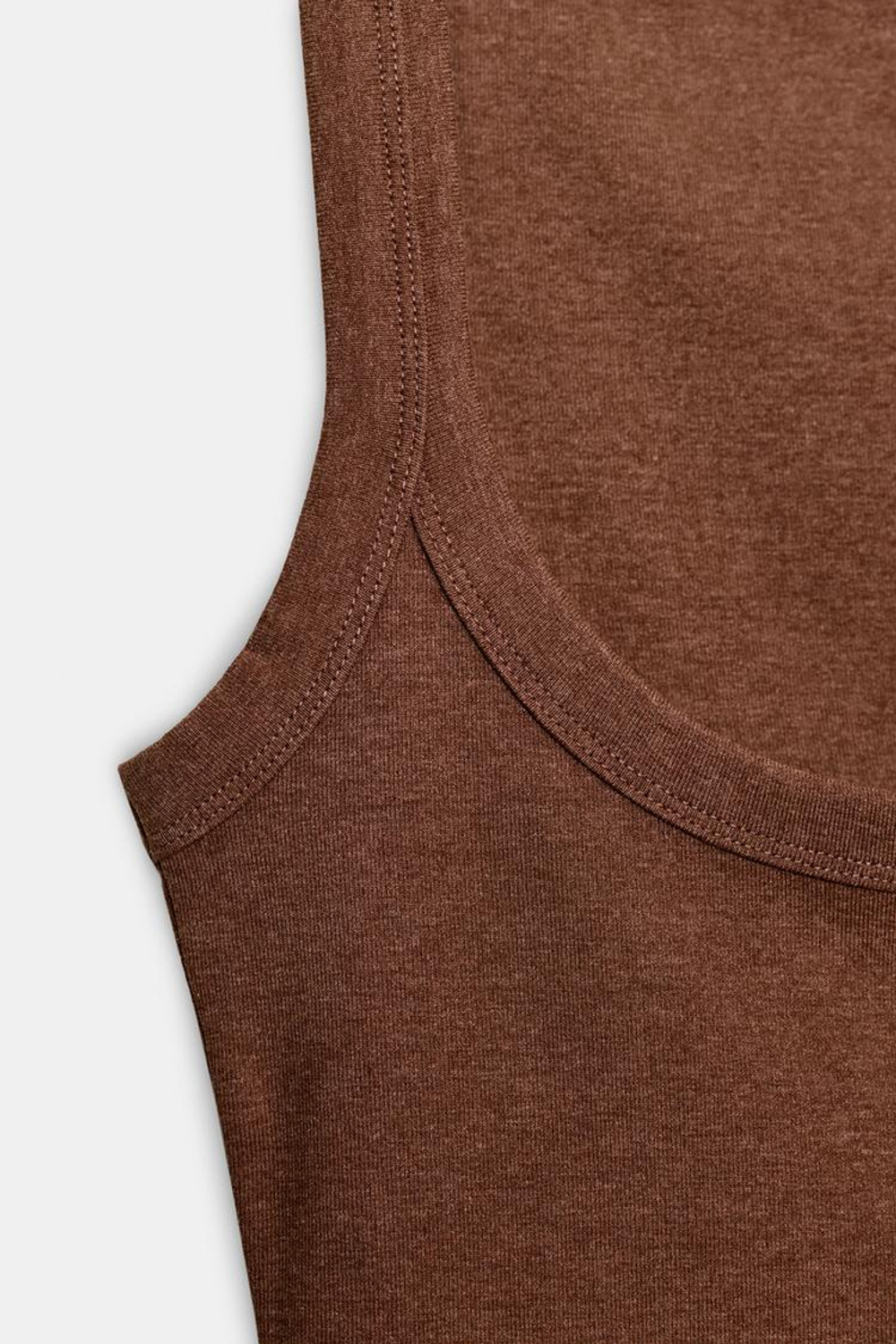 ZARA ХЛОПКОВАЯ ФУТБОЛКА БЕЗ РУКАВОВ, РЫЖЕВАТО-КОРИЧНЕВЫЙ МЕЛАНЖ