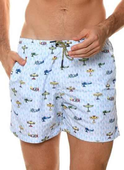 Мужские пляжные шорты с принтом в виде самолетов (Размер: XL) (Цвет: голубой)