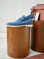 Светло-синие лоферы Loro Piana Summer Walk с плетением по периметру