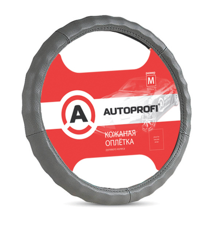 Оплетка руля Autoprofi AP-265D.GY(M) темно-серая натуральная кожа ребристая