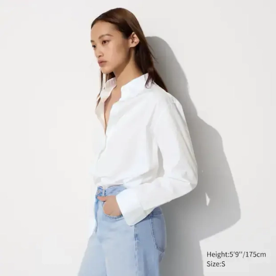 UNIQLO ХЛОПКОВАЯ РУБАШКА,  БЕЛЫЙ