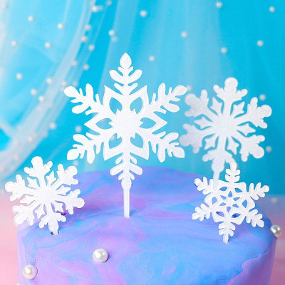 Набор топперов «Снежинки» серебро 4 шт