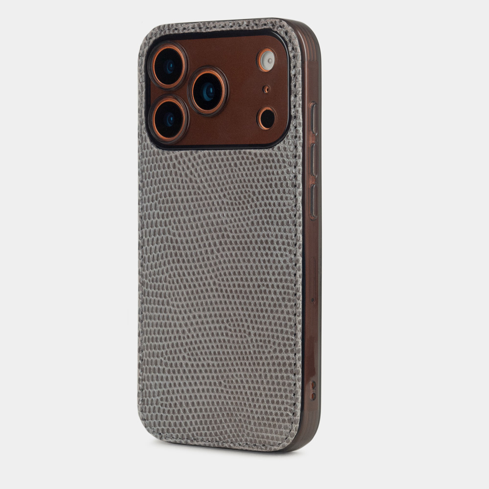 Чехол-накладка для iPhone 17 Pro из кожи ящерицы, серого цвета