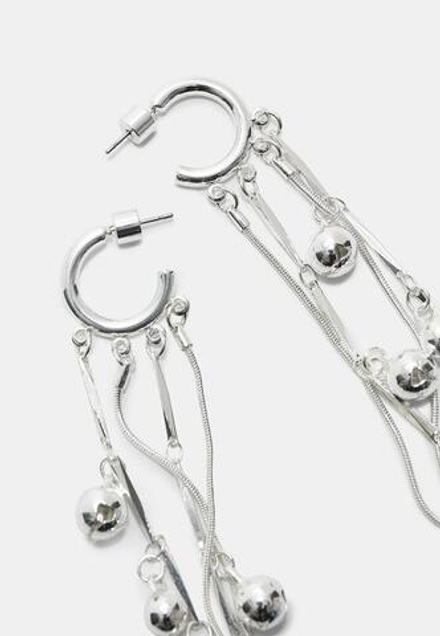 STRADIVARIUS Длинные серьги-кольца из бисера, серый