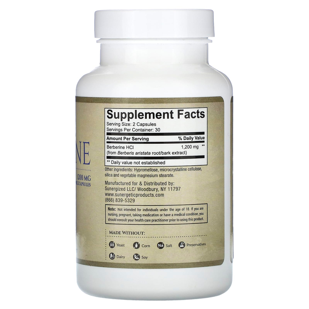 Sunergetic, Берберин, 60 капсул (600 мг в каждой капсуле)