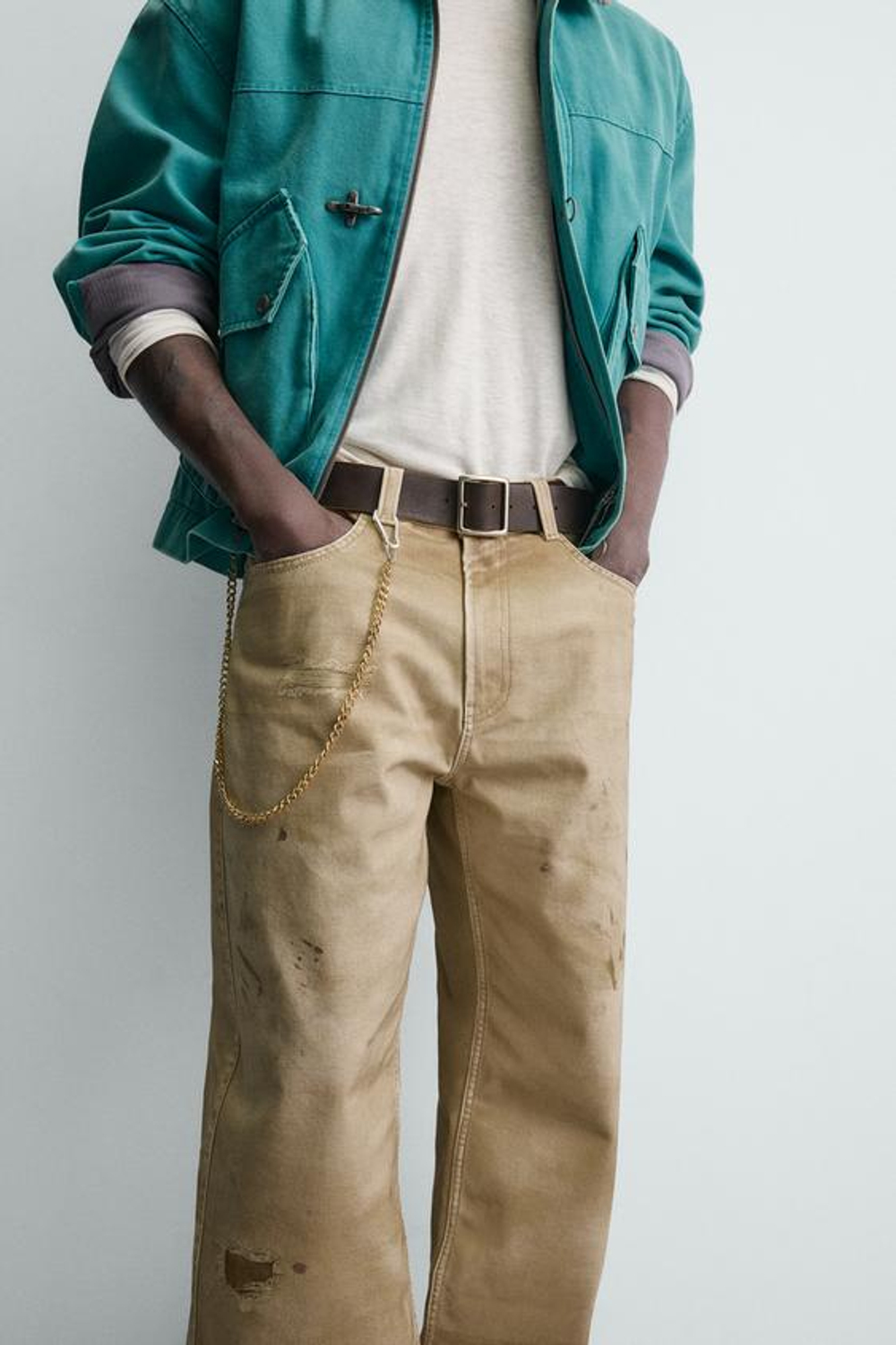 ZARA БРЮКИ STRAIGHT FIT С ЭФФЕКТОМ ПОТЕРТОСТИ, РЫЖЕВАТО-КОРИЧНЕВЫЙ