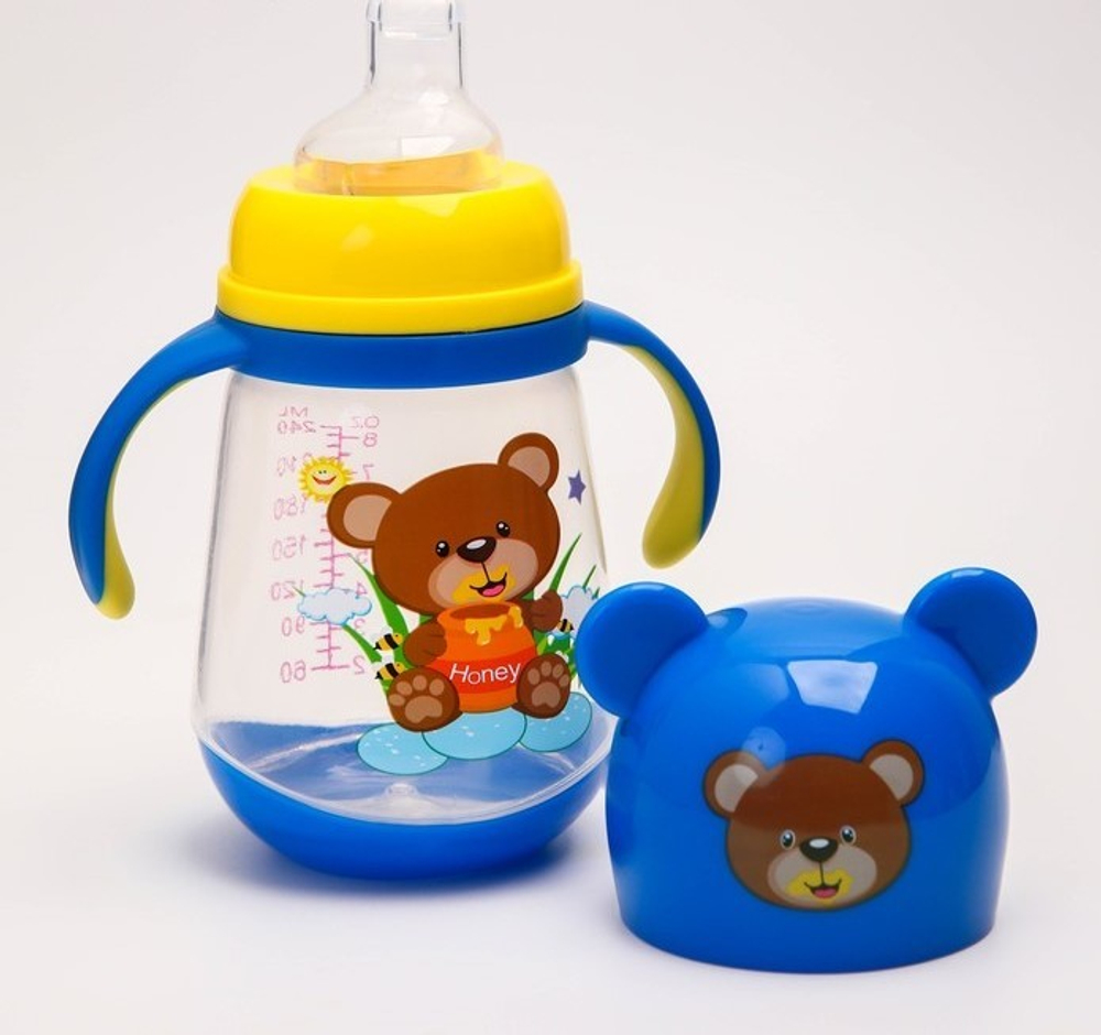 4313606 Поильник с ручками, силиконовый носик, 240 мл., широкое горло, цвет МИКС