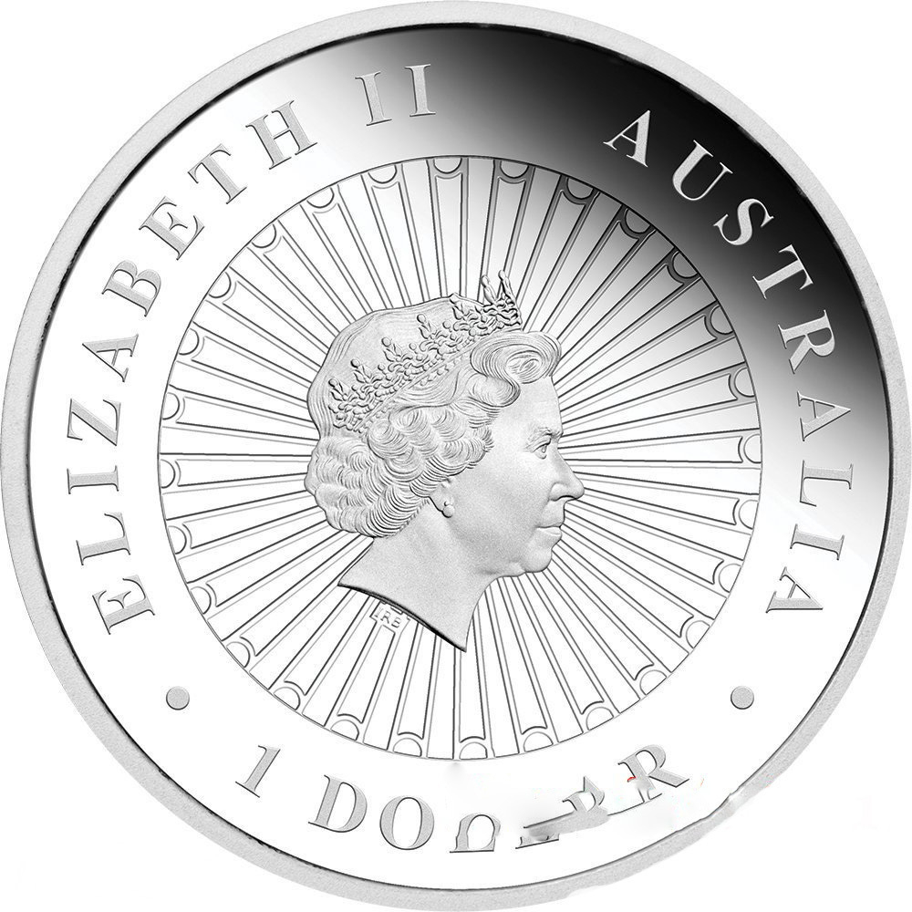 Австралия 2018, 1 доллар, 1 унция, серебро, опал. Лунный календарь. Год собаки.