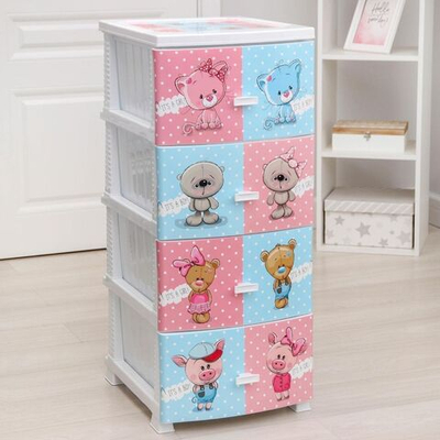 Комод детский 4 ящика, Друзья, 38.5х47х93.5 см, бел, Росспласт, РП-421